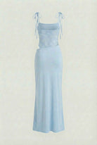 Blue Isabella Lumina Wear fitted bodycon maxi dress with feminine details, casual style, elegant and figure-hugging design.