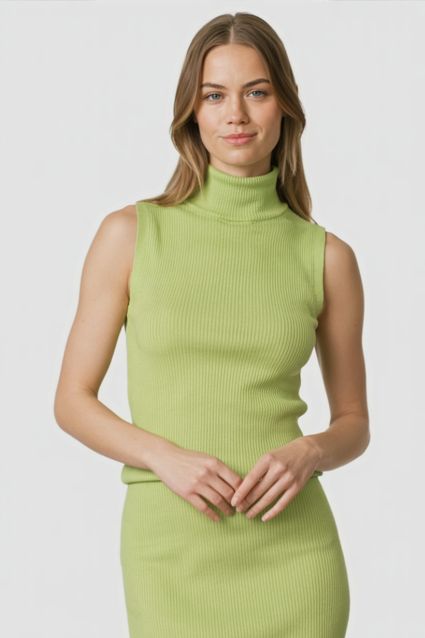 Elegant green knit skirt and top set by Lumina Wear, featuring a flattering fit and stylish two-piece dress design.
