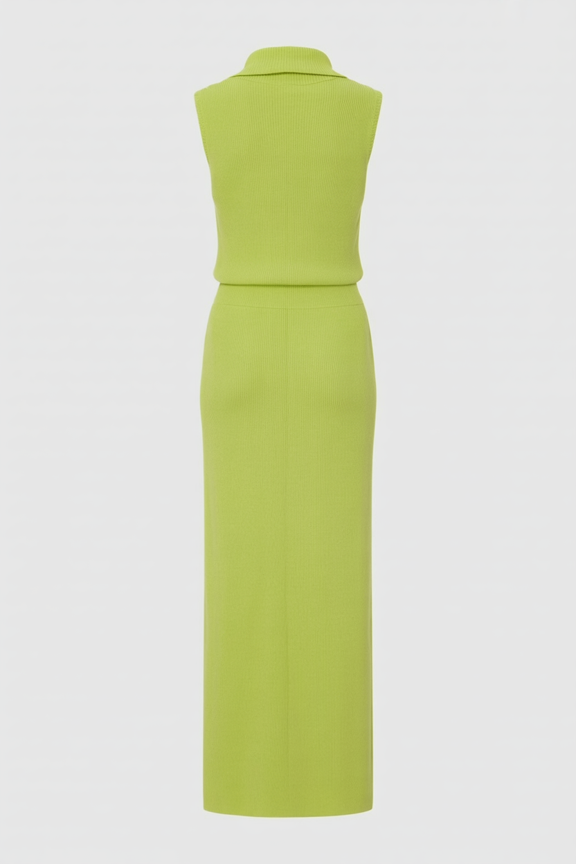 Elegant green knit skirt and top set by Lumina Wear, featuring a flattering fit, perfect for stylish two-piece dresses.