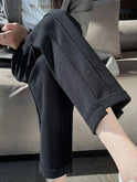 Gray high-waisted pencil trousers from Lumina Wear's Isabella collection, tailored for an elegant, slim fit.