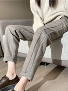 Gray high-waisted pencil trousers from Lumina Wear's Isabella collection, tailored for a sleek, elegant fit.