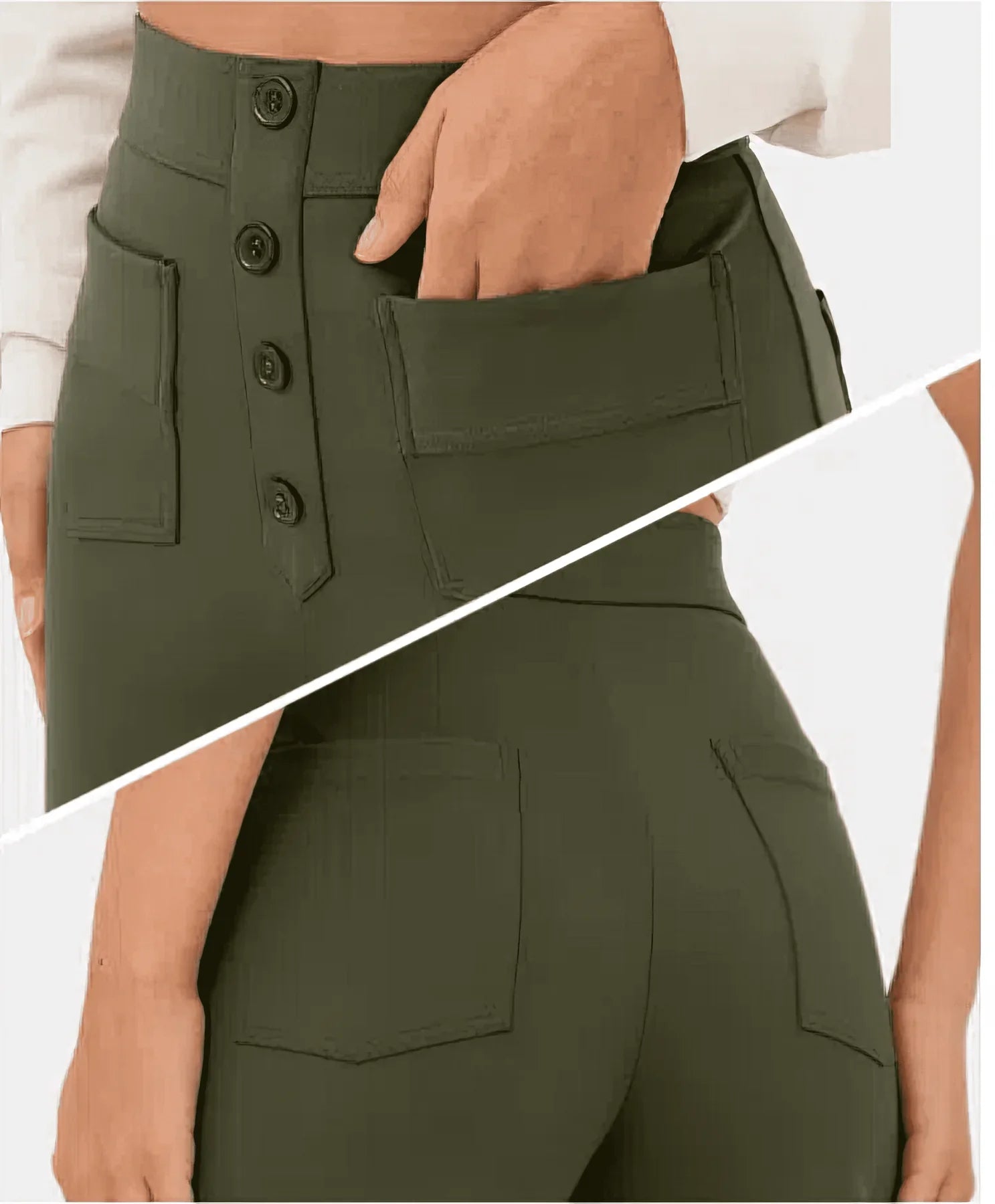 Lumina Wear Isabella women's high-waisted trousers in green, featuring a flattering fit and elegant style.