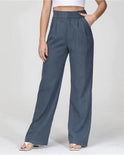 Blue Isabella high-waisted wide-leg trousers by Lumina Wear, stylish and elegant women's pants with a relaxed fit.
