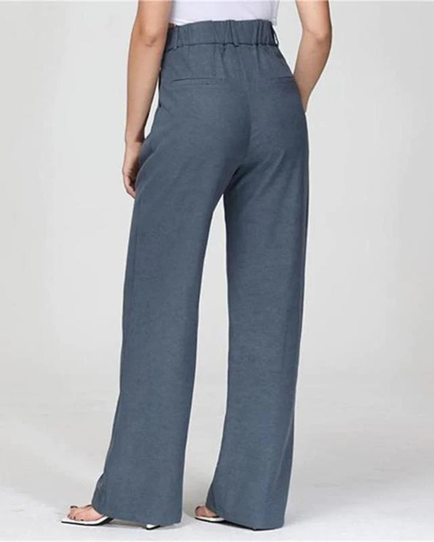 Blue Isabella Lumina high-waisted wide-leg women's trousers with a tailored fit and elegant style, perfect for sophisticated looks.