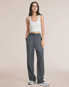 Blue Isabella high-waisted wide-leg trousers for women by Lumina Wear, showcasing a stylish and elegant fit.