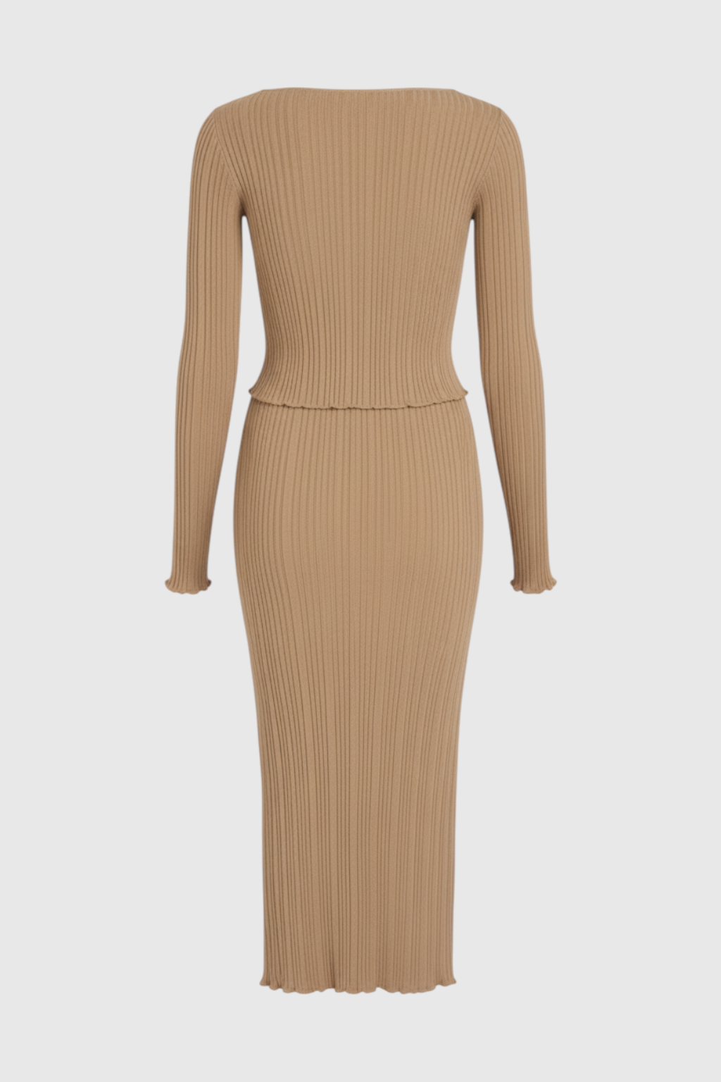 Elegant khaki maxi skirt set with slim fit from Lumina Wear, featuring flowing fabric and stylish design, perfect for sophisticated looks.