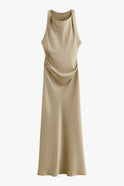Elegant Khaki summer dress by Lumina Wear featuring a sophisticated fit, perfect for warm-weather occasions.