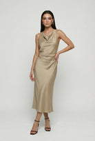 Isabella Lumina Wear women's khaki summer dress with elegant fit, sophisticated style, perfect for warm weather and casual occasions.