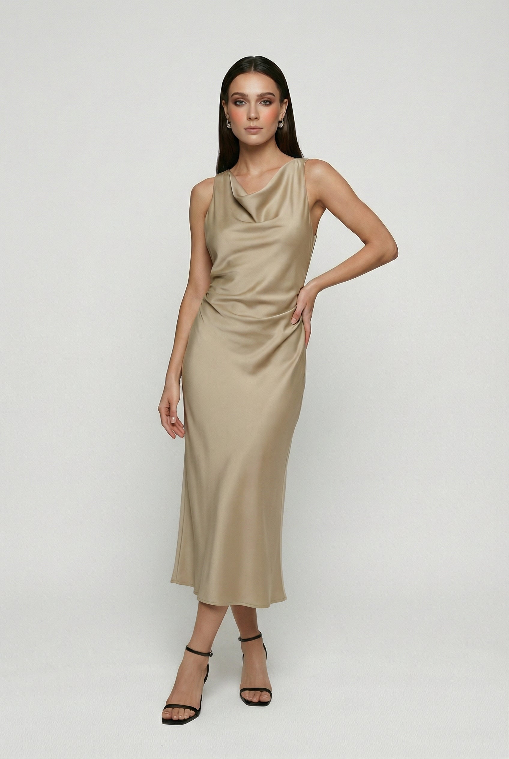 Isabella Lumina Wear women's khaki summer dress with elegant fit, sophisticated style, perfect for warm weather and casual occasions.