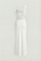 White women's dress by Lumina Wear featuring elegant lace details and a flattering silhouette.