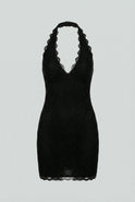 Black lace mini dress by Lumina Wear featuring elegant design and comfortable fit, perfect for stylish occasions.