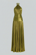 Olive green Isabella maxi dress by Lumina Wear featuring a flattering silhouette and elegant flowy design for women.