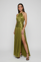 Elegant olive green maxi dress by Lumina Wear, featuring a flattering silhouette for women.