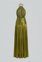 Olive green Isabella maxi dress by Lumina Wear, women's elegant dress with flattering silhouette, perfect for formal occasions.
