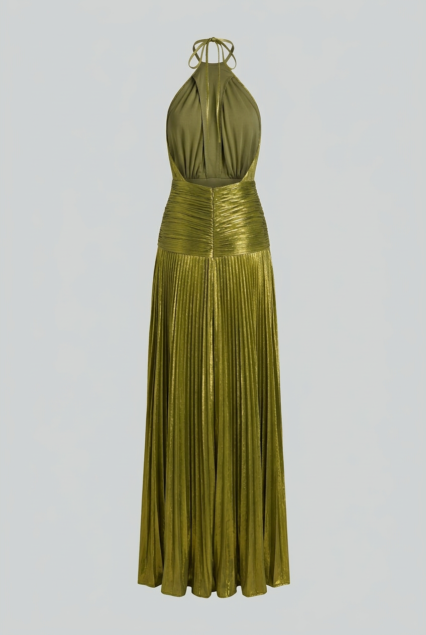 Olive green Isabella maxi dress by Lumina Wear, women's elegant dress with flattering silhouette, perfect for formal occasions.