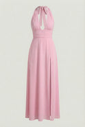 Elegant pink dress with versatile cut from Lumina Wear, featuring flowing fabric and stylish design perfect for various occasions.