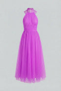 Elegant purple midi dress by Lumina Wear featuring a versatile cut, perfect for stylish occasions.