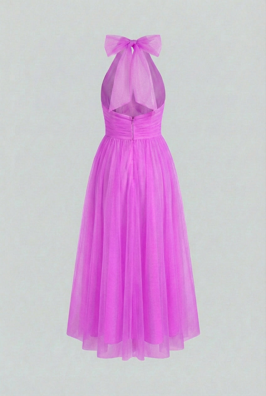 Elegant purple midi dress by Lumina Wear featuring a versatile cut, perfect for women's fashion and special occasions.