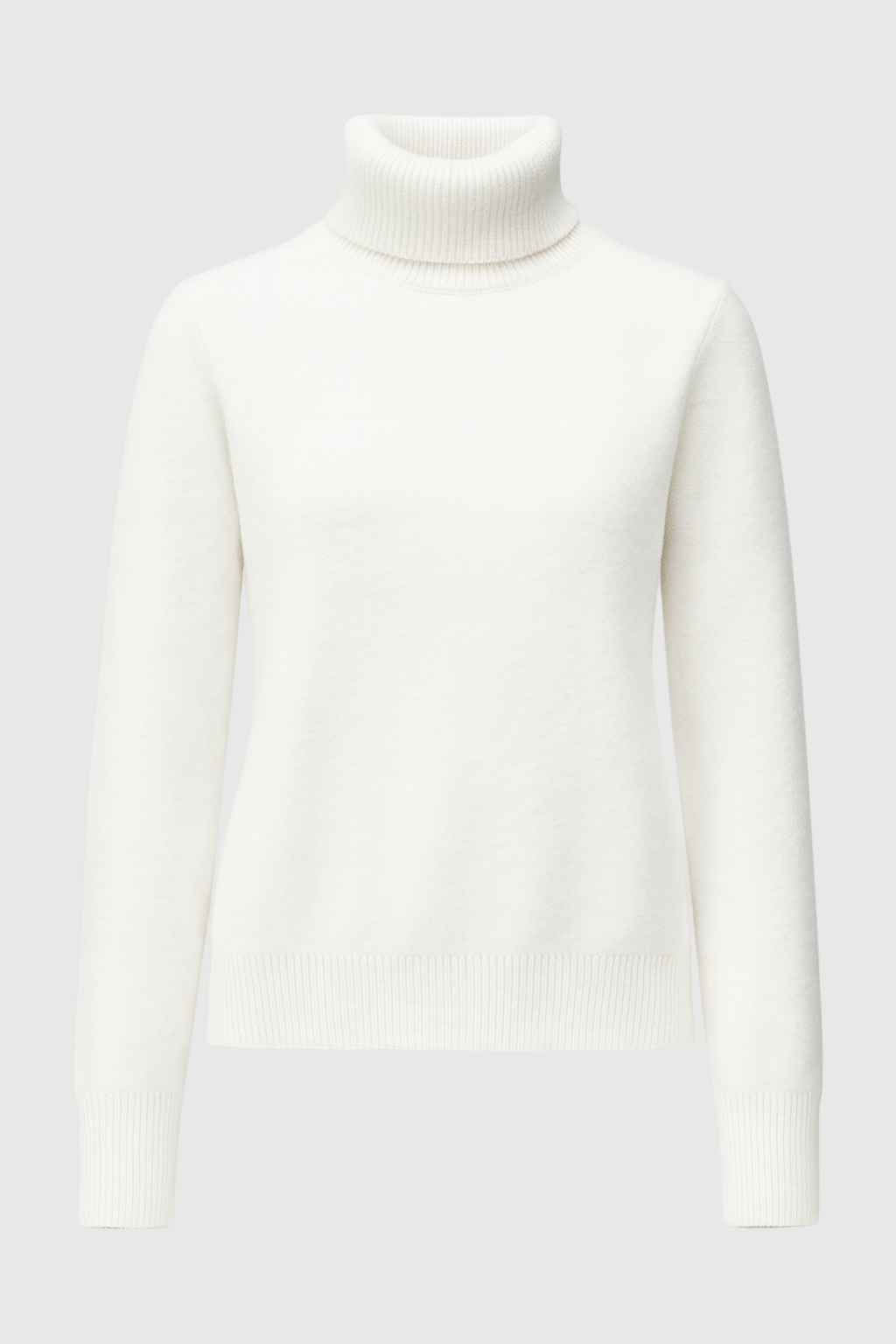 Elegant white turtleneck sweater by Lumina Wear, slim fit design perfect for casual or stylish winter looks.