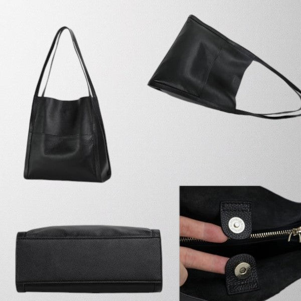 Brown Isabella structured leather shoulder bag by Lumina Wear, featuring a spacious design and elegant craftsmanship.