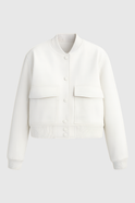 Lumina Wear Isabella white bomber jacket featuring a stylish, timeless design with a sleek fit and modern details.