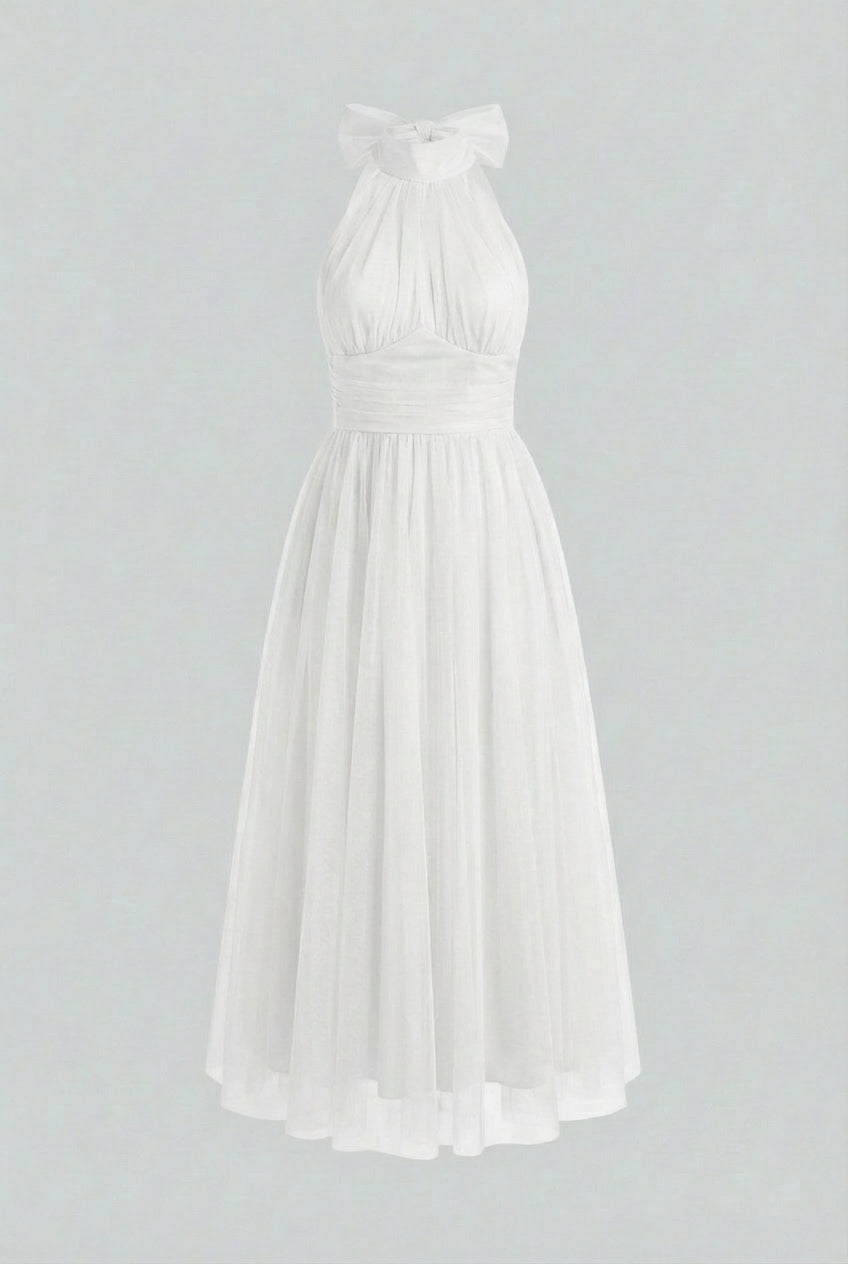 Elegant white midi dress by Lumina Wear featuring a flattering silhouette, perfect for stylish women's dress occasions.