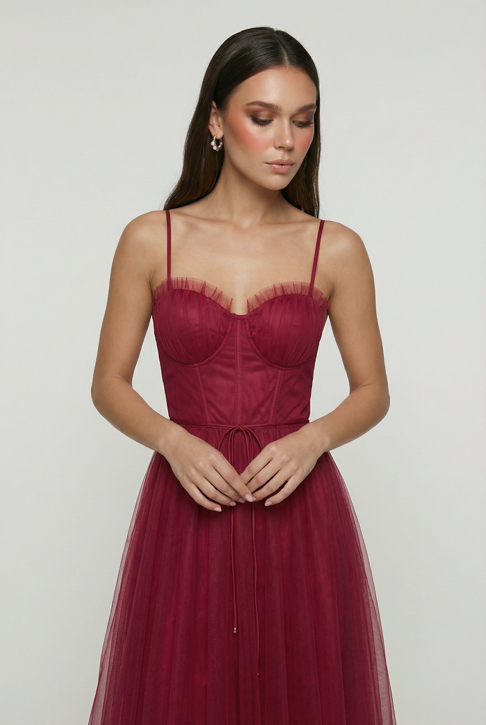 Wine red Isabella midi dress by Lumina Wear, featuring an elegant, versatile cut for women’s fashion.