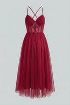 Wine red midi dress by Lumina Wear featuring an elegant, versatile cut for women's fashion.