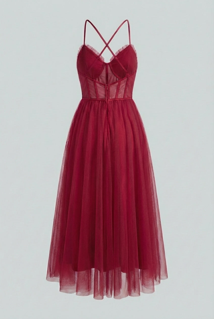 Wine red midi dress by Lumina Wear featuring an elegant, versatile cut for women's fashion.