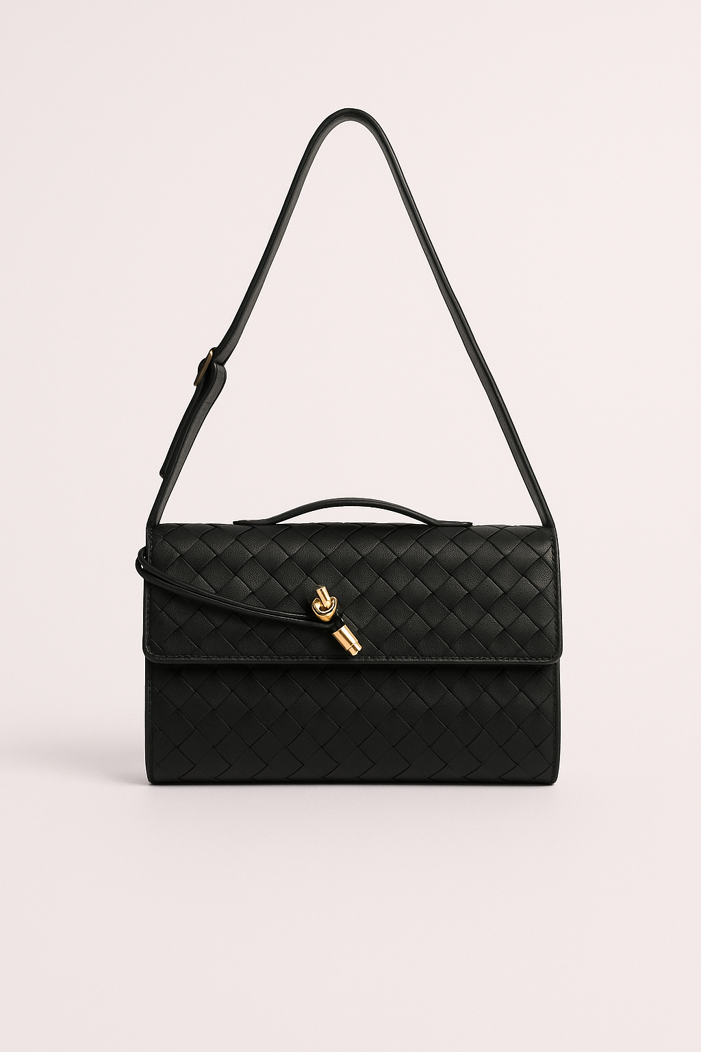Elegant woven brown handbag from Lumina Wear featuring an adjustable strap and stylish design.