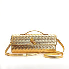 Elegant woven brown handbag by Lumina Wear with adjustable strap, showcasing the stylish design and craftsmanship.