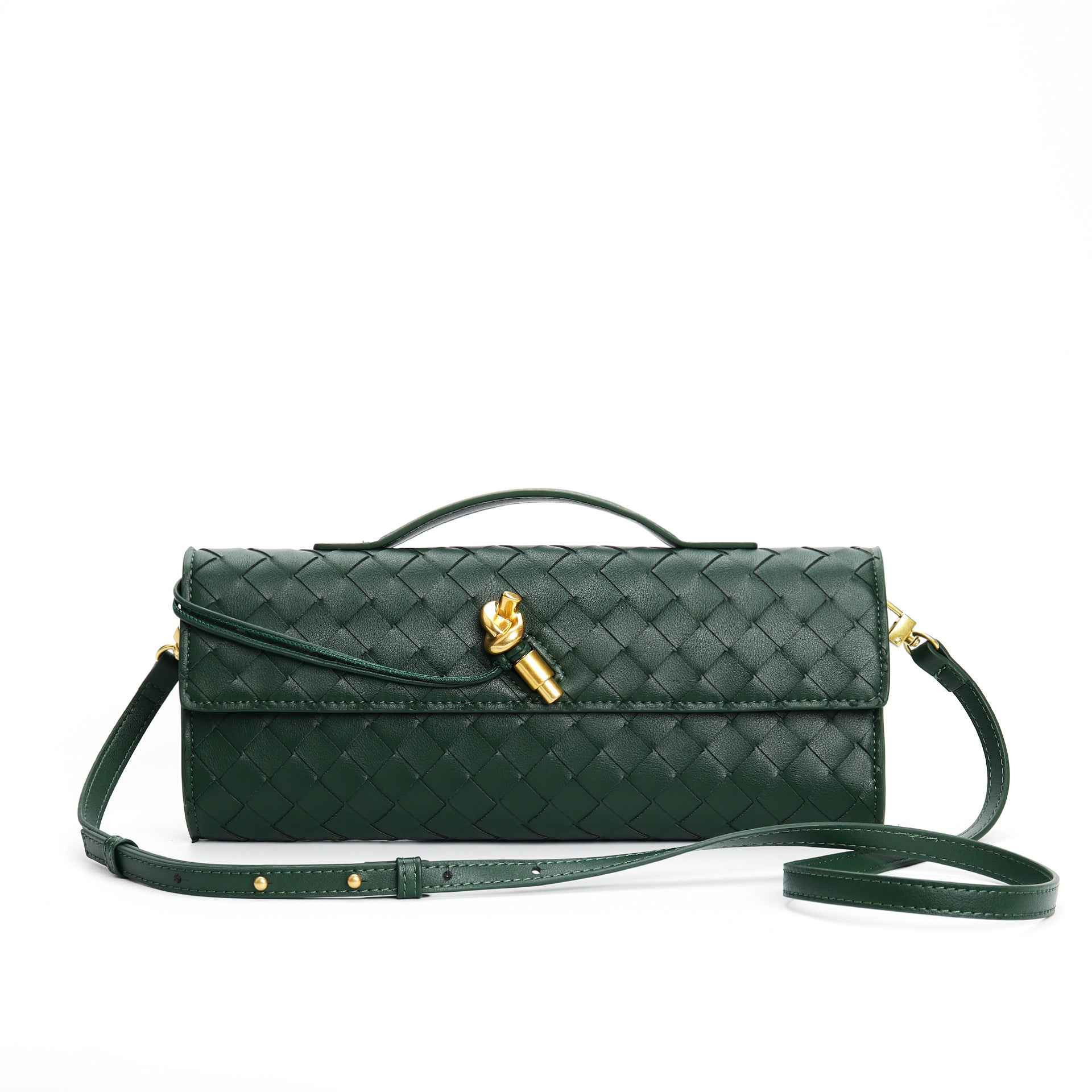 Elegant woven brown handbag with adjustable strap from Lumina Wear, featuring a stylish design and spacious interior.