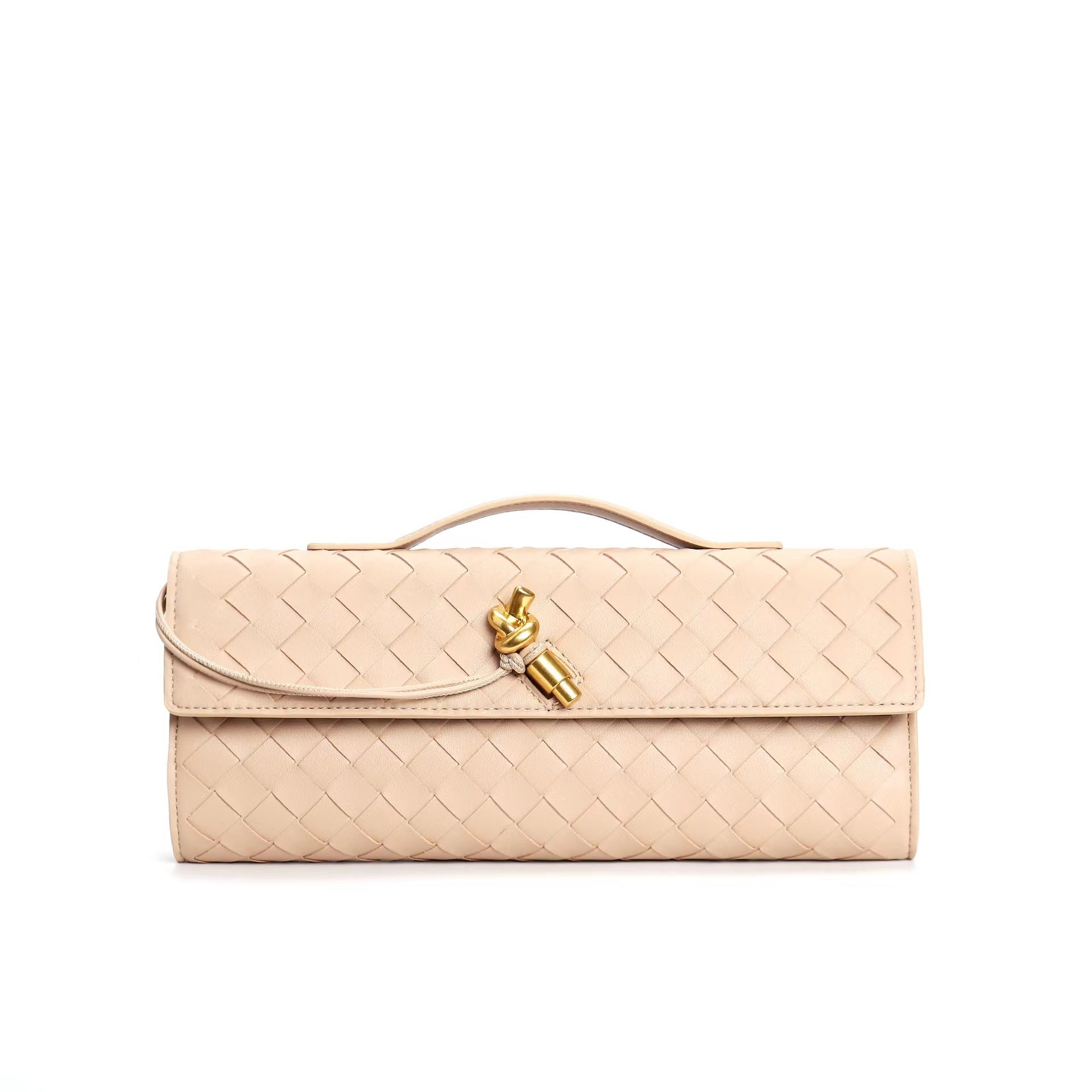 Elegant woven brown Lumina handbag with adjustable strap, stylish and versatile for everyday wear.
