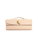 Elegant woven brown handbag with adjustable strap by Lumina Wear, featuring a stylish design and practical size.