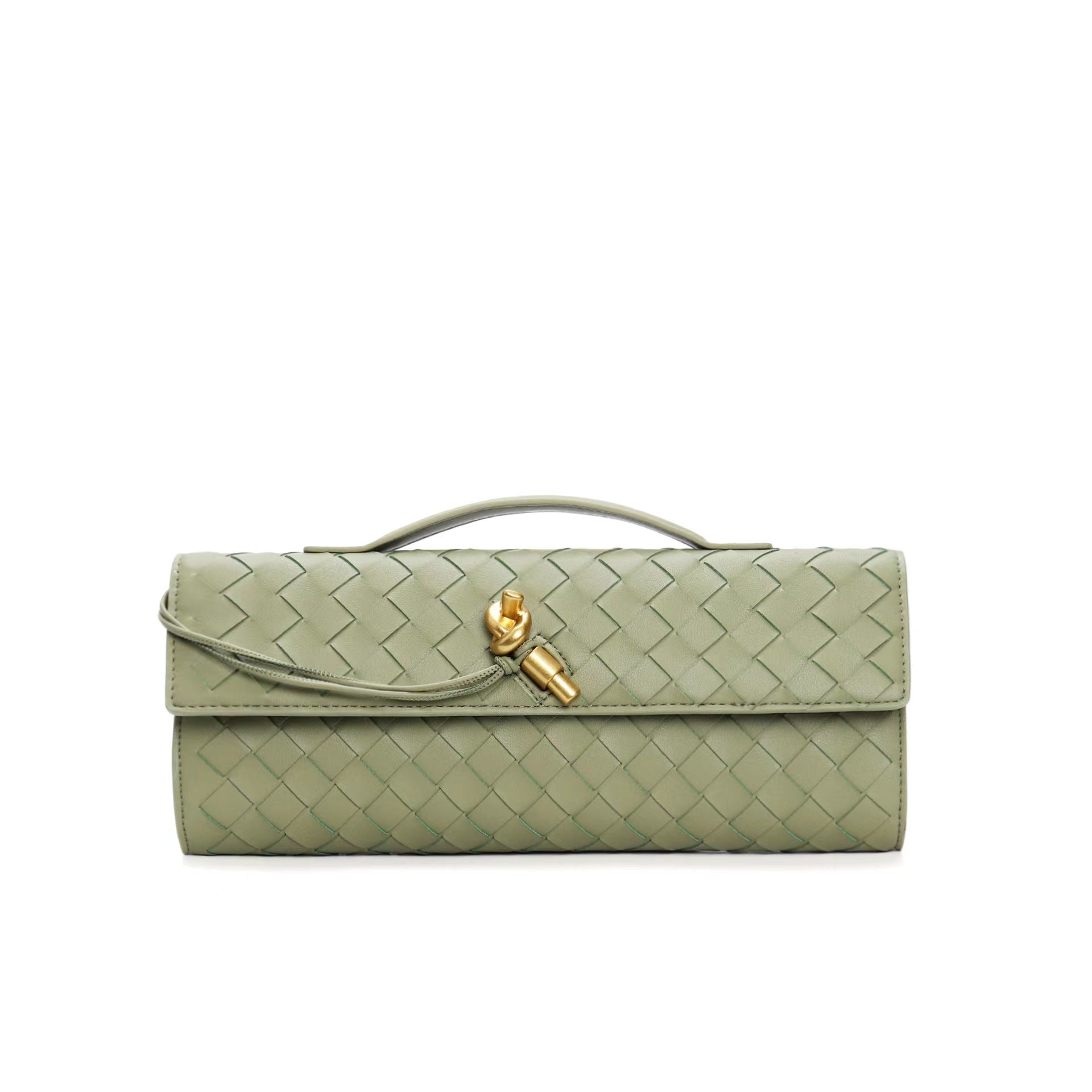 Elegant woven brown Lumina handbag with adjustable strap, featuring a stylish design and spacious interior.