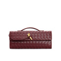 Elegant woven brown handbag with adjustable strap by Lumina Wear, featuring stylish craftsmanship and versatile design.