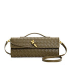 Elegant woven brown Lumina handbag with adjustable strap, showcasing stylish craftsmanship and versatile design.