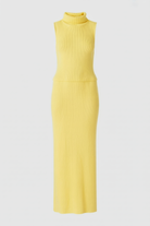 Yellow knit skirt and top set for women by Lumina Wear, featuring an elegant, flattering fit and stylish design.