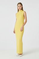 Lumina Wear Isabella women's yellow knit skirt and top set, elegant and flattering fit, stylish knit fabric, perfect for casual wear.