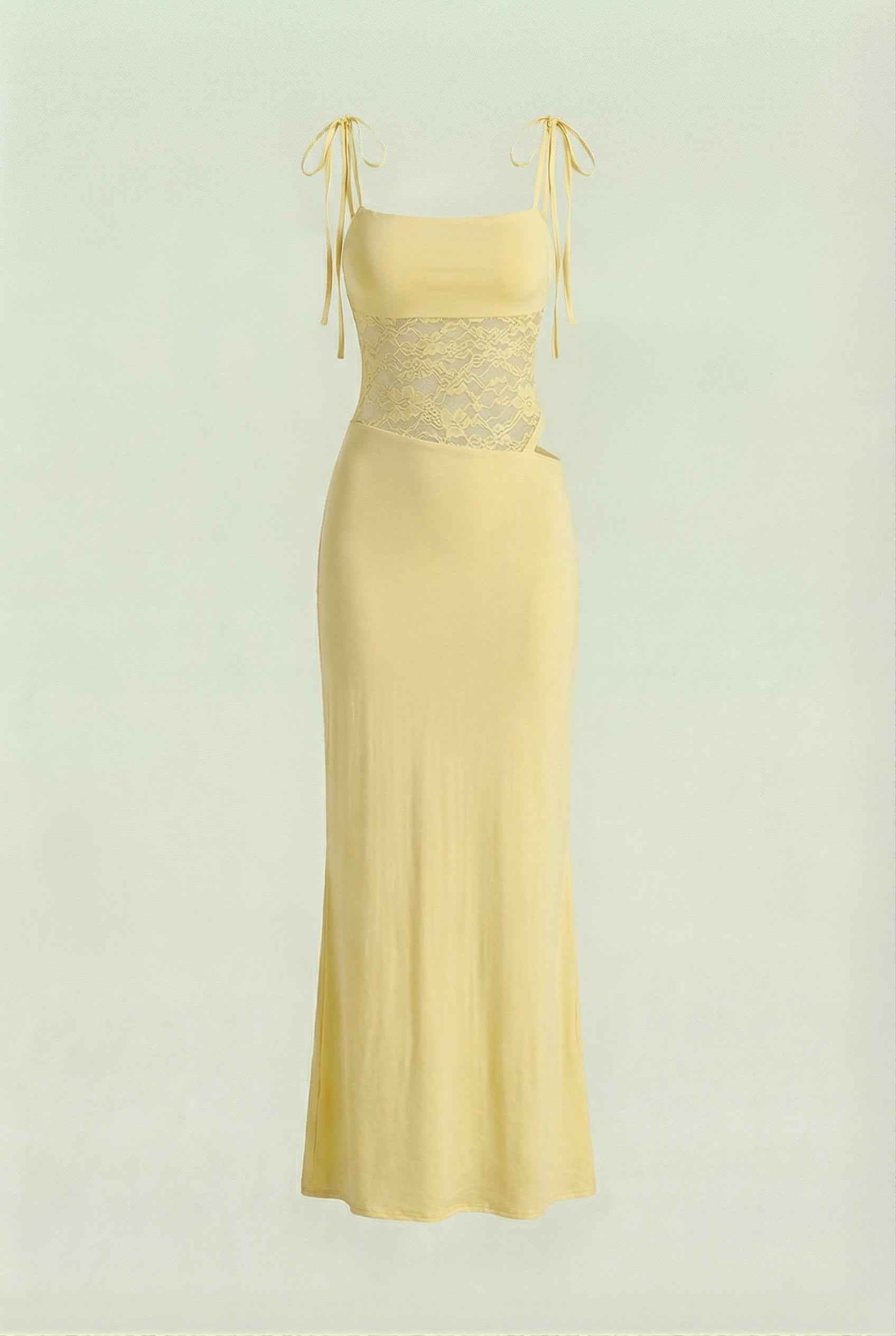 Elegant yellow lace summer dress for women by Lumina Wear, featuring a versatile fit and stylish design.