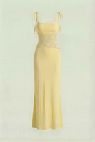 Elegant yellow lace summer dress for women by Lumina Wear, featuring a versatile fit and stylish design.