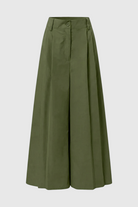 Isabella green palazzo pants from Lumina Wear featuring flowy fabric and stretch for a comfortable, stylish fit.