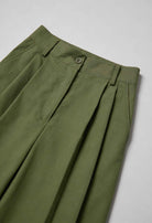 Isabella Lumina green flowy palazzo pants with stretch fabric, wide-leg style, casual and comfortable for women.
