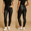 Black Isabella high-waisted stretch slim fit trousers by Lumina Wear, showing the tailored, fitted design and sleek fabric.