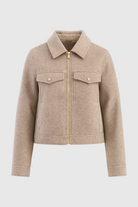 Beige Isabella Lumina Wear modern cropped zip-up jacket with pockets, stylish and casual for everyday wear.