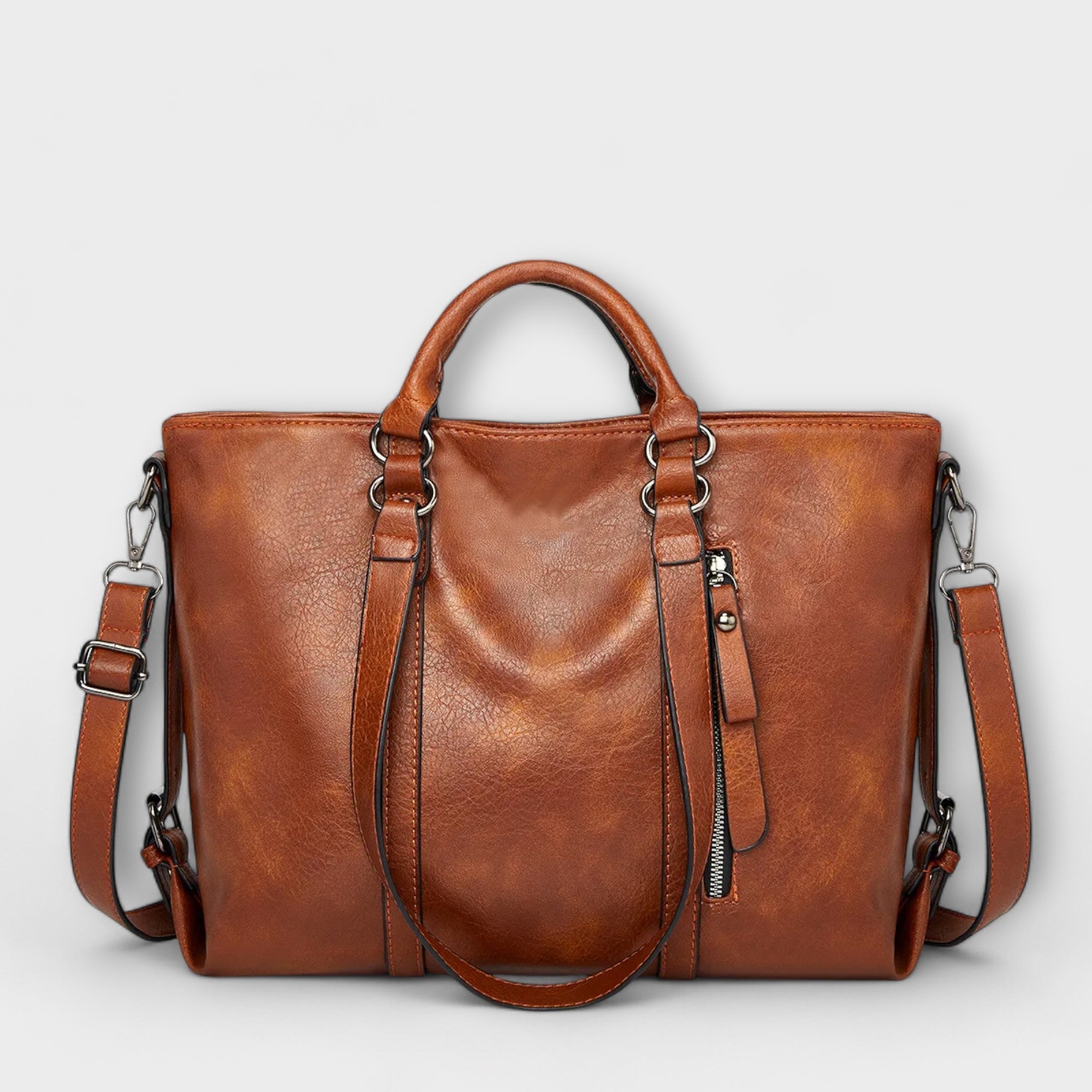 Lumina Wear Isabella soft tote bag in brown with spacious design, featuring sturdy handles and a versatile carryall style.