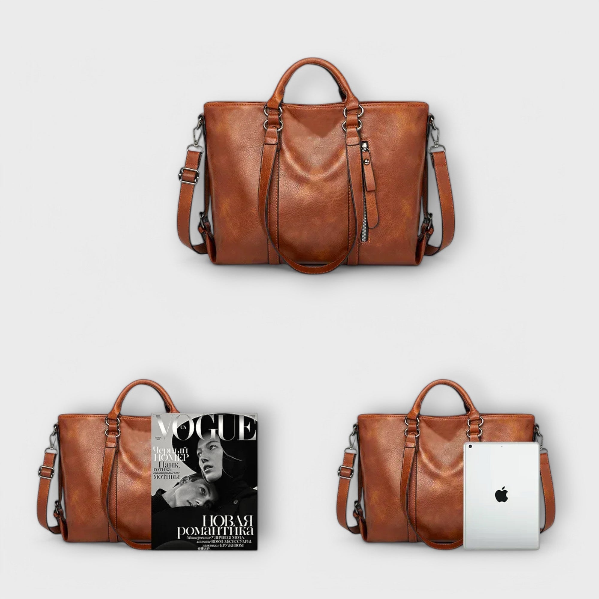 Lumina Wear Isabella tote bag in brown, soft and spacious carryall with versatile design, measuring 40cm x 11cm x 30cm.