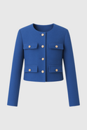 Lumina Wear Isabella blue winter jacket with versatile design, featuring a stylish look and warm fabric for cold weather.