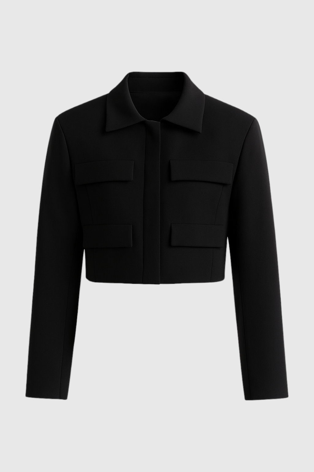 Black Isabella Lumina women's cropped jacket with tailored fit, stylish and fitted for a modern look.