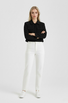 Black Isabella trendy cropped jacket with tailored fit from Lumina Wear, designed for women, shown on a model.